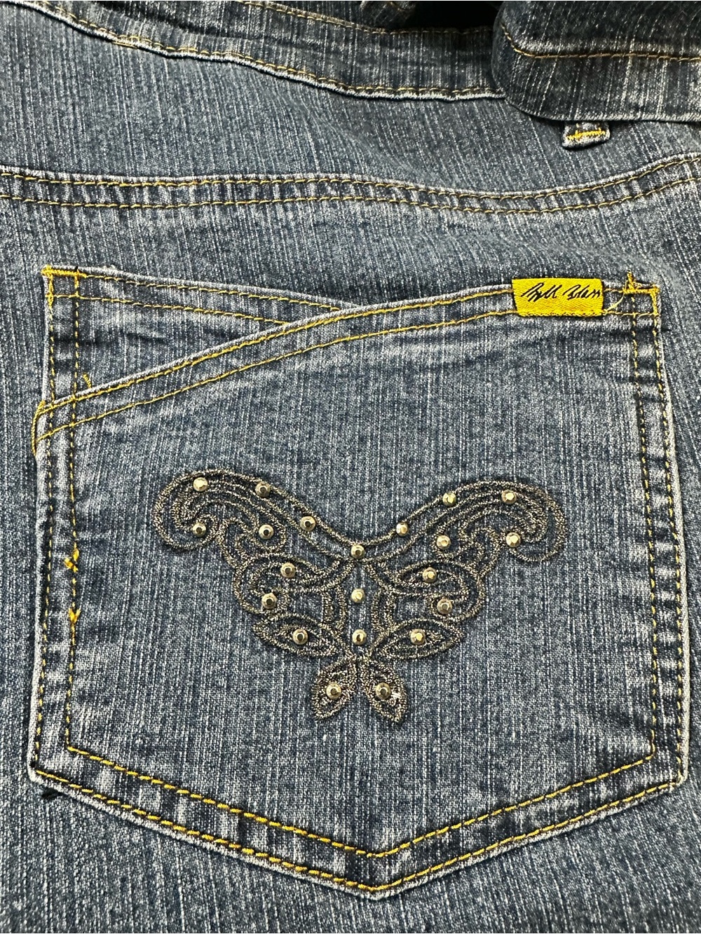 Wild Rose Women's Denim Jeans with Embroidered Butterfly Pocket and Yellow Tag